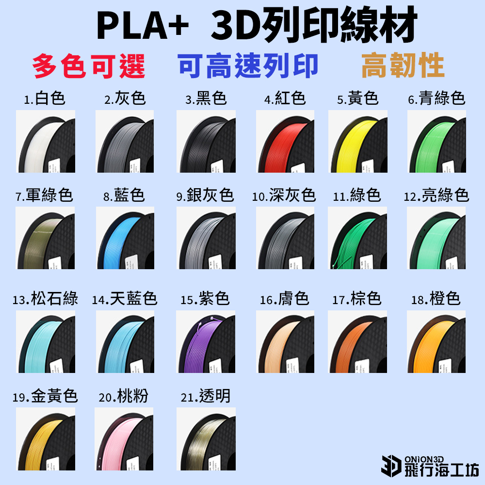 ONION3D PLA+線材 可高速列印 多色可選 3D列印線材